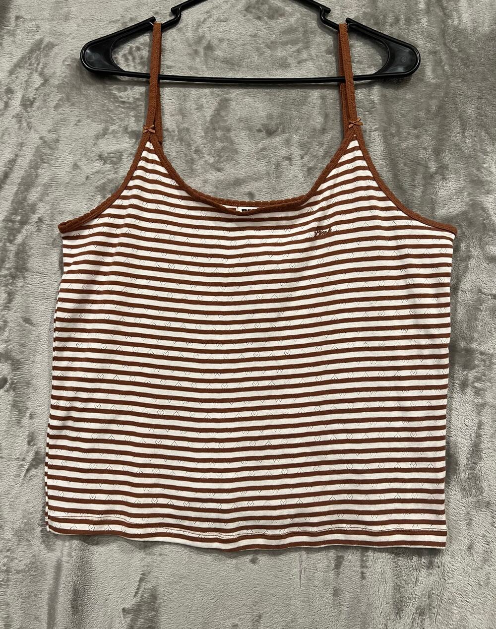 Striped Brown & White Spaghetti Strap Tank Top